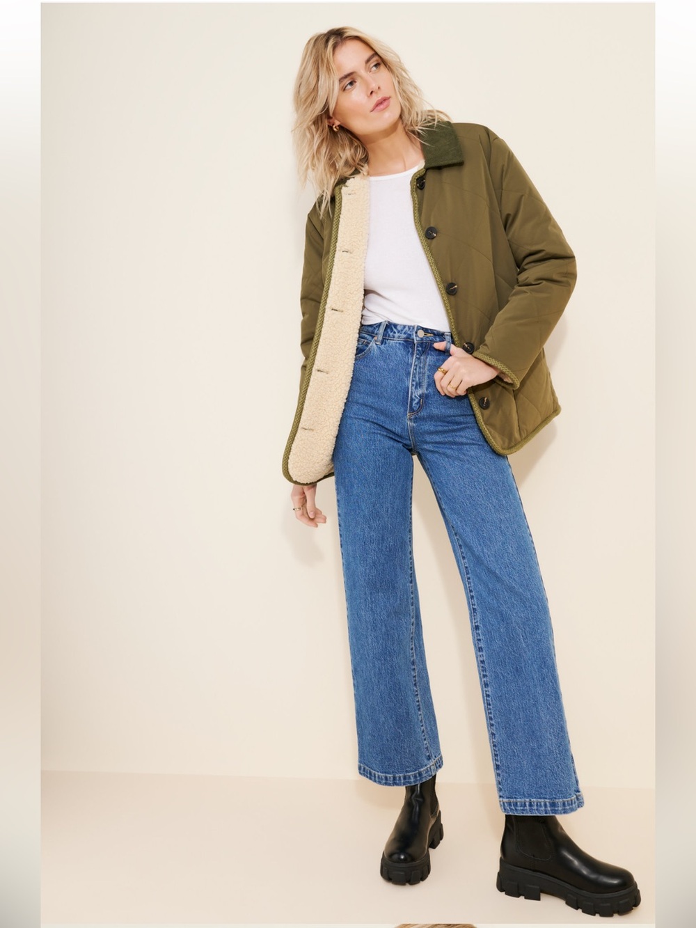 We The Free Arnelle Teddy Reversible Jacket - Olive Green Size Small Oversized